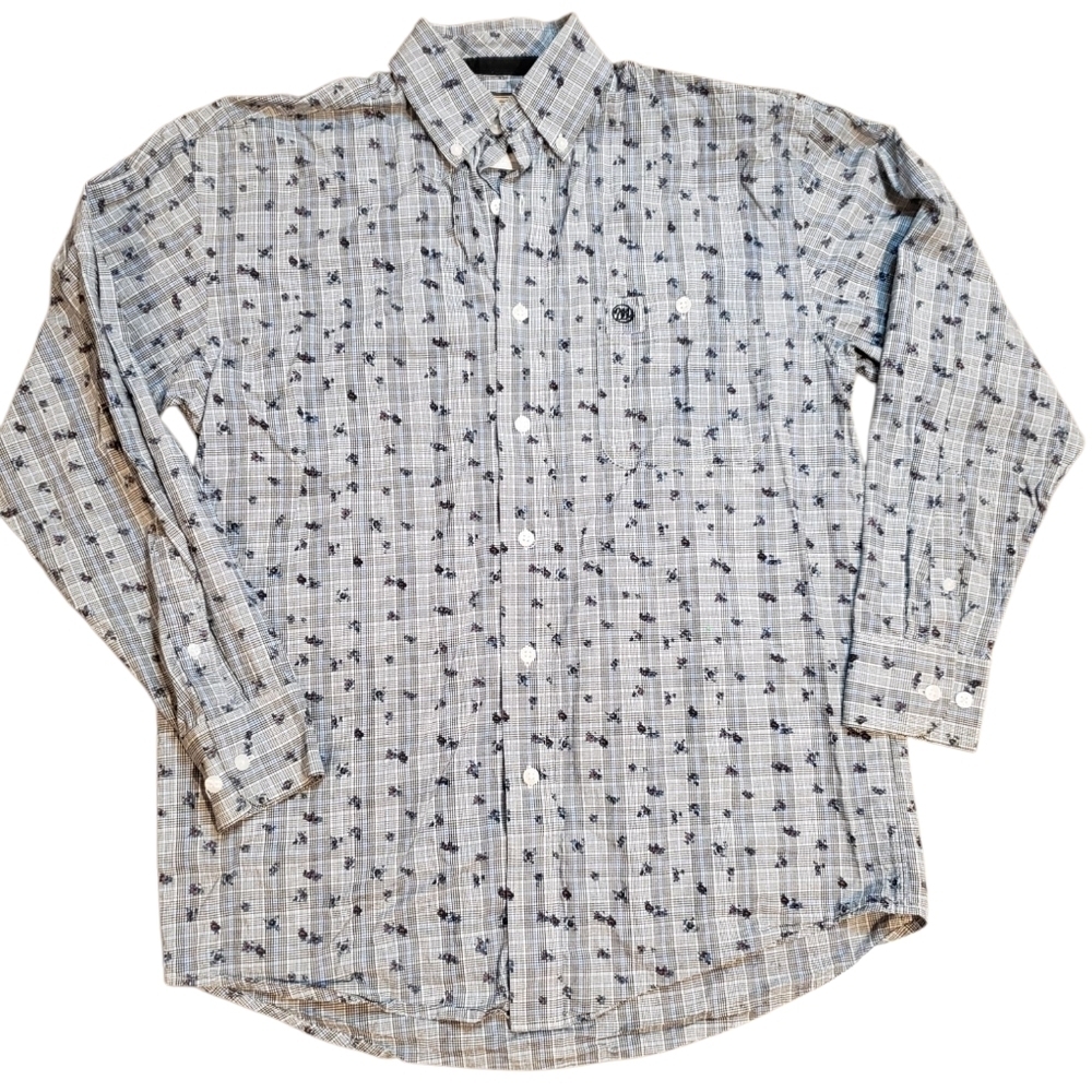 Wrangler Grey Blue Floral Button Down Western Shirt Small